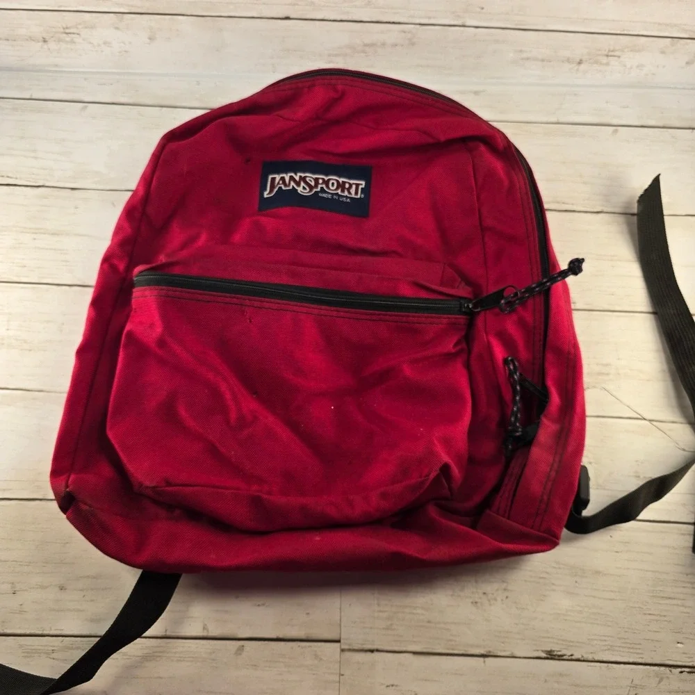Vintage JanSport Backpack Red Made in USA Canvas School Bag Daypack